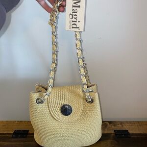 Magid Straw Bucket Bag with Chain Strap NWT